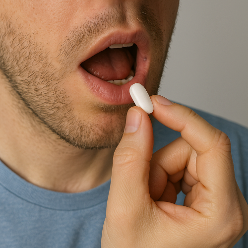A person orally taking a Hydroxychloroquine 200mg tablet