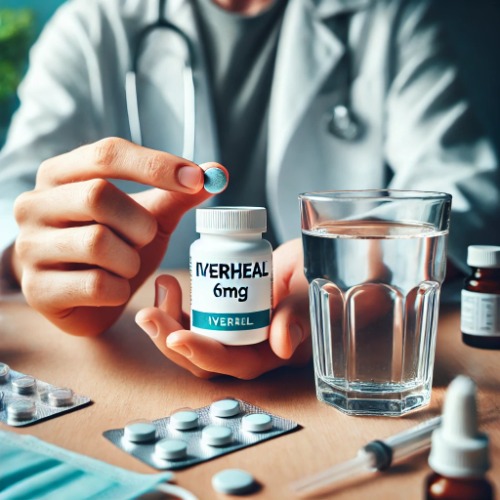 Person holding an Iverheal 6mg tablet before taking it