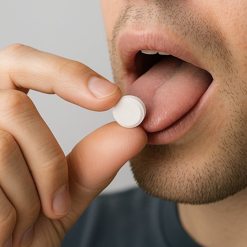 A person holding and taking an Ivermectin 6mg tablet in hand