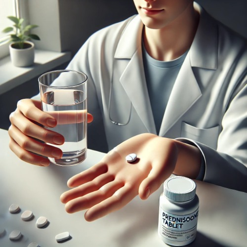 Person holding a Prednisolone tablet ready to take