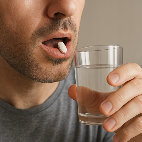 A person orally taking a Priligy 60mg tablet