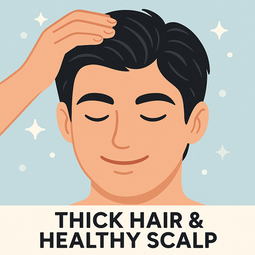 Image highlighting thick hair and healthy scalp for hair and scalp care