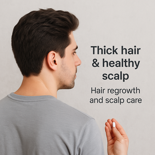Image highlighting thick hair and healthy scalp for hair regrowth and scalp care
