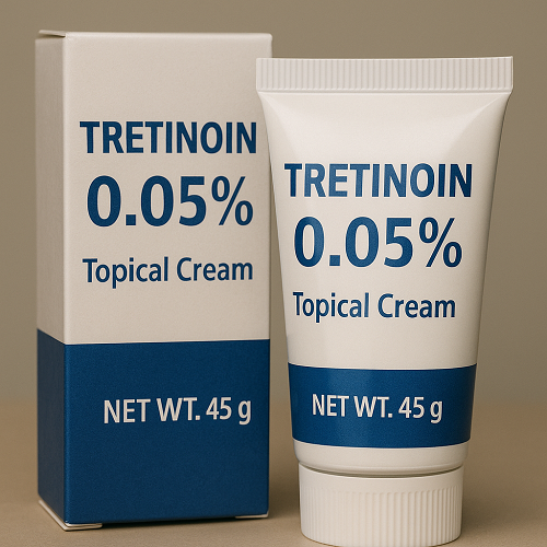 Tretinoin 0.05% package and packaging box close-up image