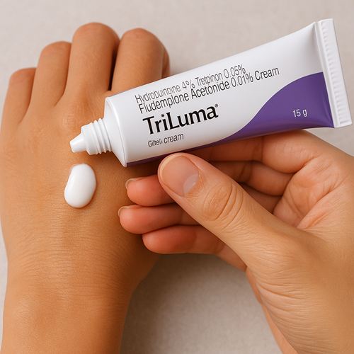 Applying Triluma Cream to the back of the hand