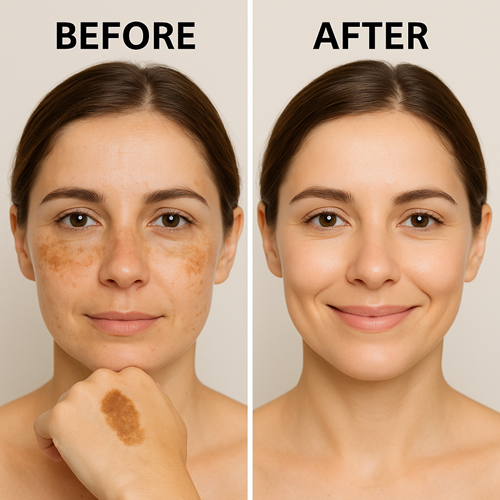 Before & after photo showing skin improvement after using Triluma Cream