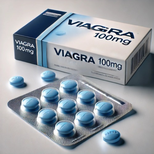 Close-up of Viagra 100mg blister pack and packaging