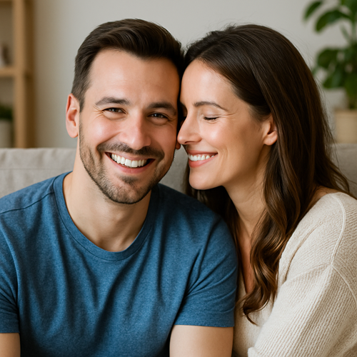 A confident man enjoying time with his partner after taking Vinix 100mg Stripe