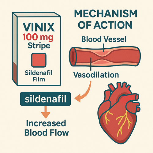 Medical diagram explaining the mechanism of Vinix 100mg Stripe