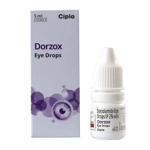 Dorzox Eye Drops 2% w/v front box and bottle 5ml Cipla packaging
