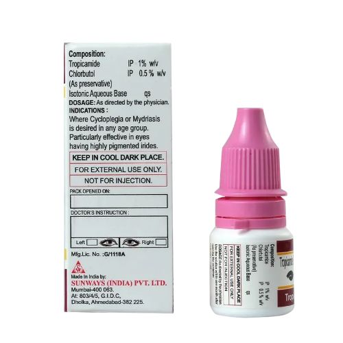 Tropicacyl Eye Drops 1% 5ml back view with composition