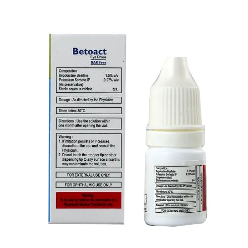 Betoact Ophthalmic Solution 1.5% 5ml back view showing composition and instructions