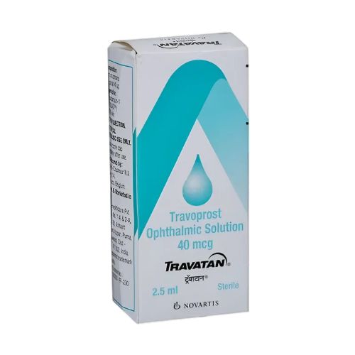 Travatan Eye Drops 0.004% 2.5ml product outer box side-angle view