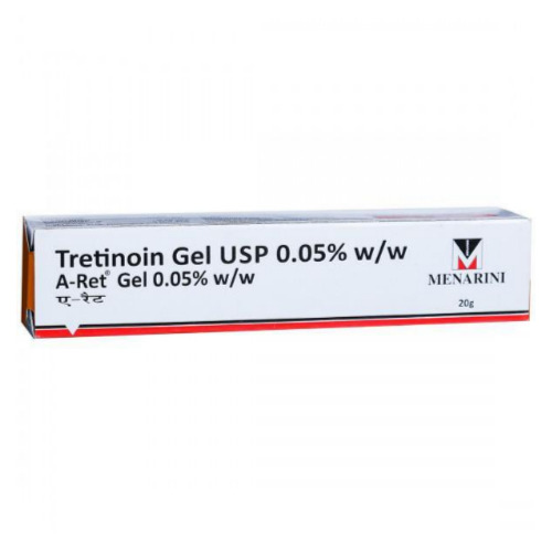 A-Ret 0.05% Gel (Tretinoin) 20gm box packaging with dosage label clearly printed