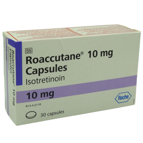 Roaccutane 10mg carton packaging for isotretinoin treatment of severe acne