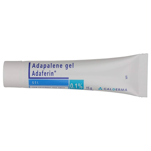 Adaferin Gel 0.1% white tube showing product label and strength