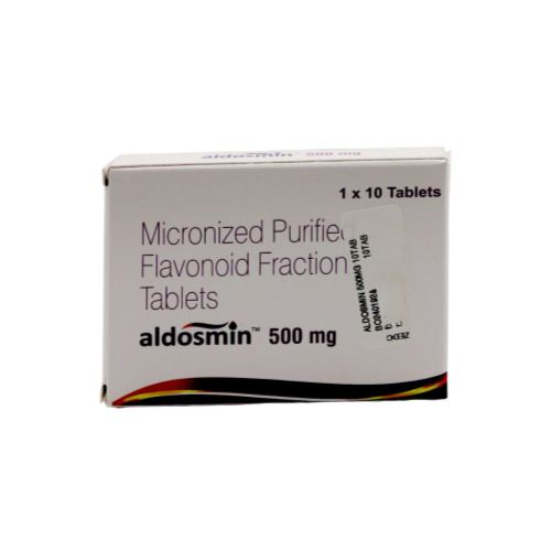 Aldosmin 500 tablets silver blister and side box view