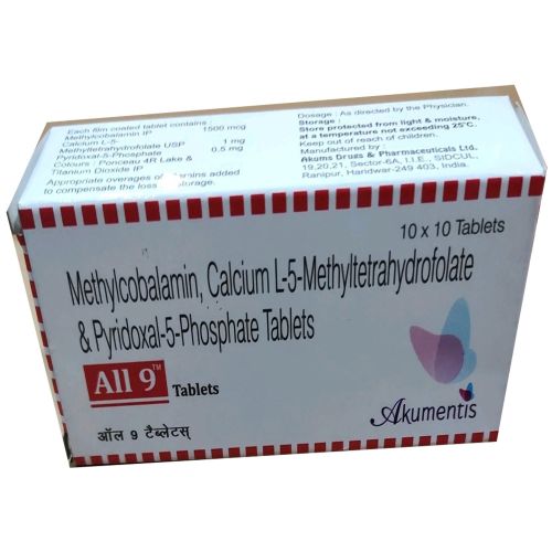 All 9 tablets 100 count large outer box packaging with product details