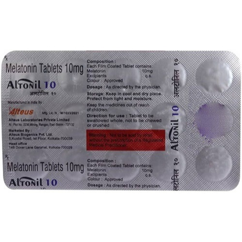 Altonil 10mg silver blister strip with printed dosage details and product label