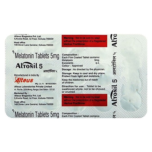 Altonil 5mg silver blister strip with dosage details and printed packaging