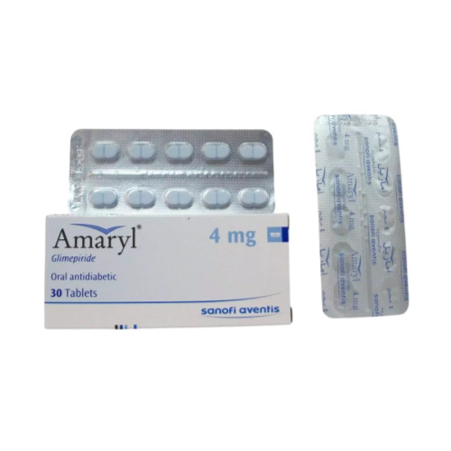 Amaryl 4mg Glimepiride tablets packaging with multiple blister strips front view