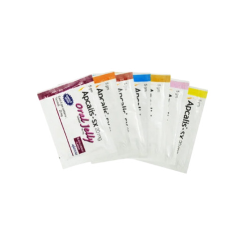 Apcalis-sx oral jelly tadalafil mixed fruit flavor sachets spread display