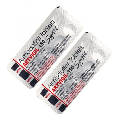 Artvigil 150mg Armodafinil white round tablets in silver blister sheet