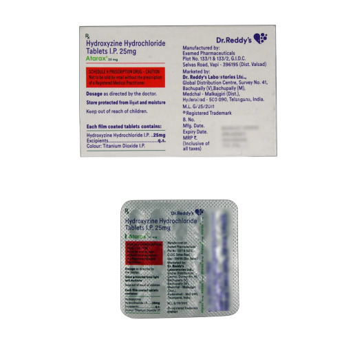 Atarax 25mg 375 tablets box with product label and tablet strip