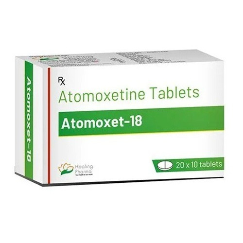 Atomoxet 18 tablets 18mg Healing Pharma branded carton with multiple blister packs