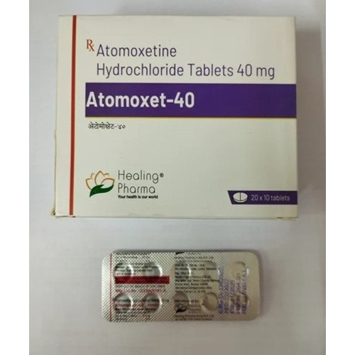 Atomoxet 40mg tablets outer packaging with multiple blister strips displayed