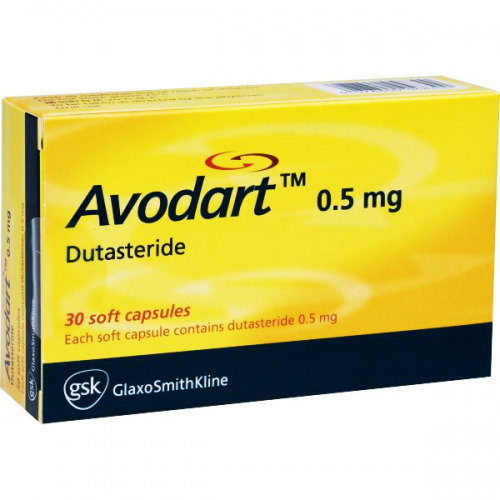 Avodart 0.5mg 30 Capsules box – dutasteride medication for enlarged prostate and hair loss treatment