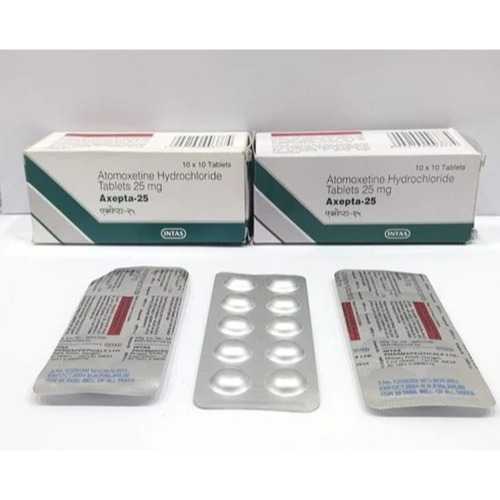 Axepta 25 (Atomoxetine 25mg) Intas carton with multiple blister strips of tablets