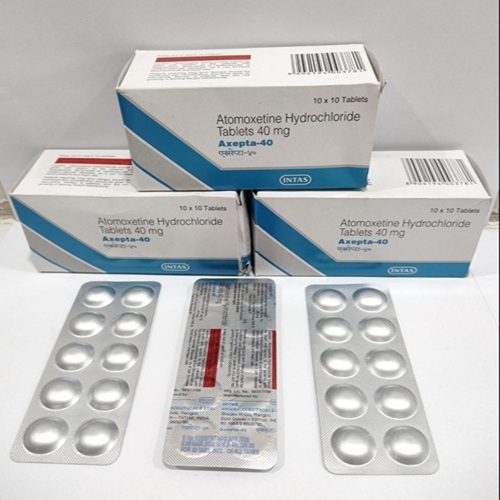 Multiple packs of Axepta 40mg tablets with outer carton and blister strips