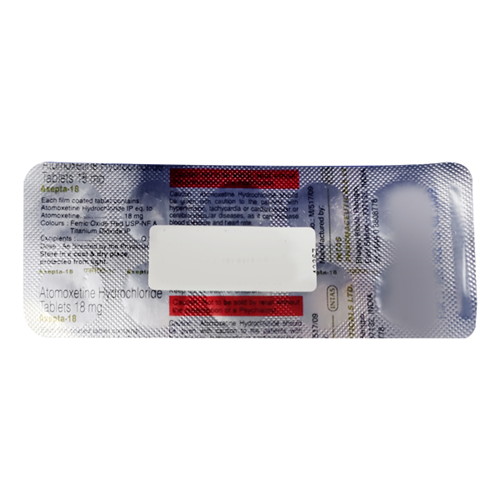 Axepta 18 tablets 18mg silver foil blister strip with printed text and Intas branding