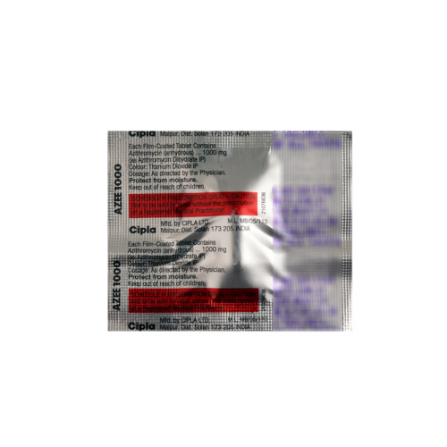 AZEE 1000mg azithromycin 12 tablets front view of pack and strip