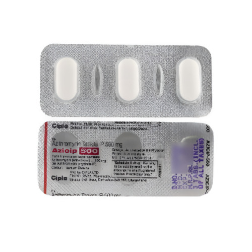 Azicip 500mg (Azithromycin) silver foil blister pack with dosage details close-up