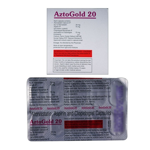 AztoGold 20 box side panel and blister pack back view, product information panels visible