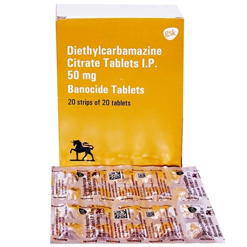 Banocide 50 tablets box with multiple blister strips