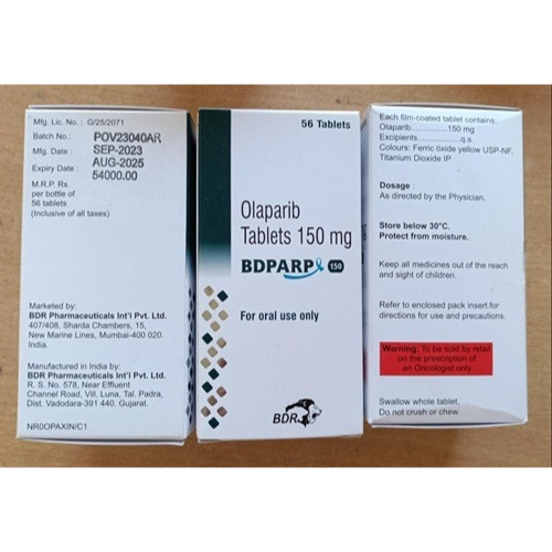 Bdparp 150 (Olaparib) 150mg 56 tablets branded carton box with printed details close-up for PARP inhibitor targeted therapy online pharmacy