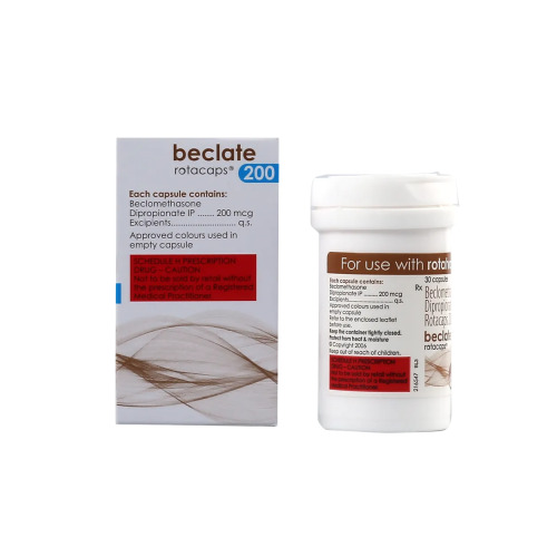 Beclate 200 Rotacaps bottle with label front view