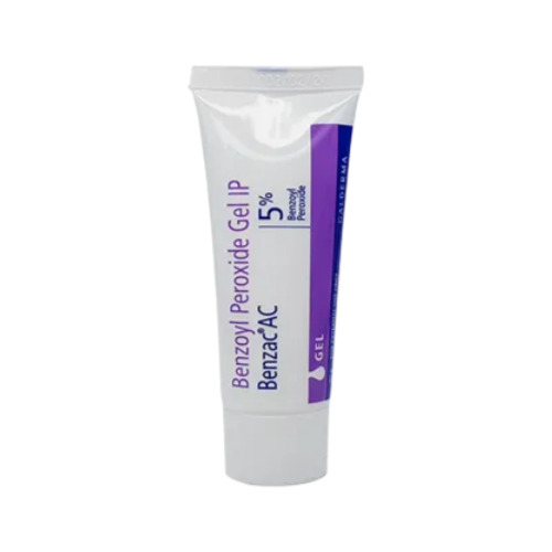 Benzac AC 5% Gel white tube featuring purple label design