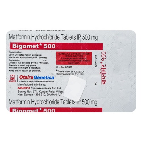 Bigomet 500mg blister strip with tablets