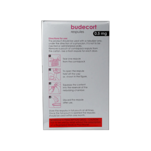 Budecort 0.5mg Respules instruction leaflet and pack rear view