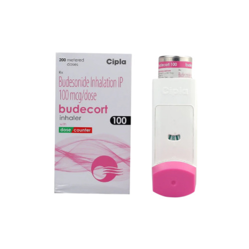Budecort 100 Inhaler 200 mdi front box and inhaler device