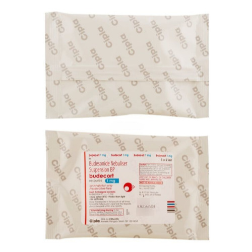 Budecort Respules (Budesonide) foil sachet strip pack with printed Cipla branding
