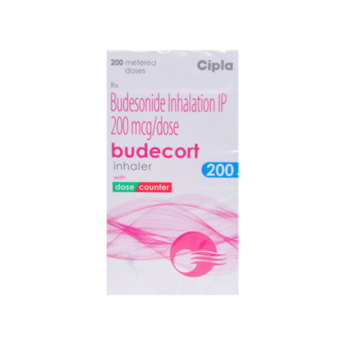 Budecort 200 Inhaler (Budesonide 200mcg) Cipla box packaging with red inhaler device