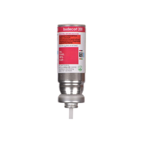 Budecort 200 Inhaler cartridge close-up with red label and metal canister