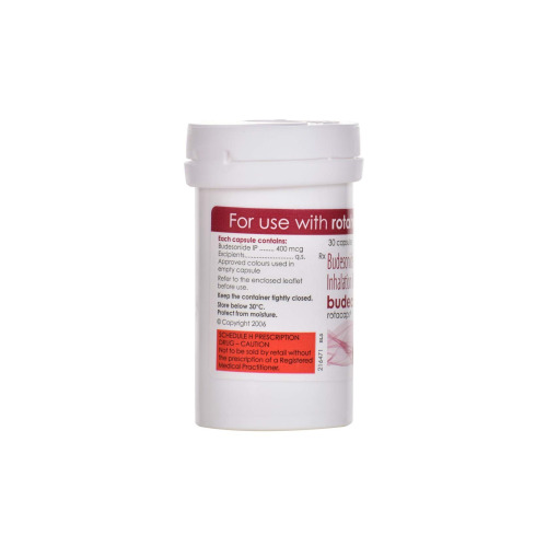 Budecort 400 Rotacaps labeled container with capsules