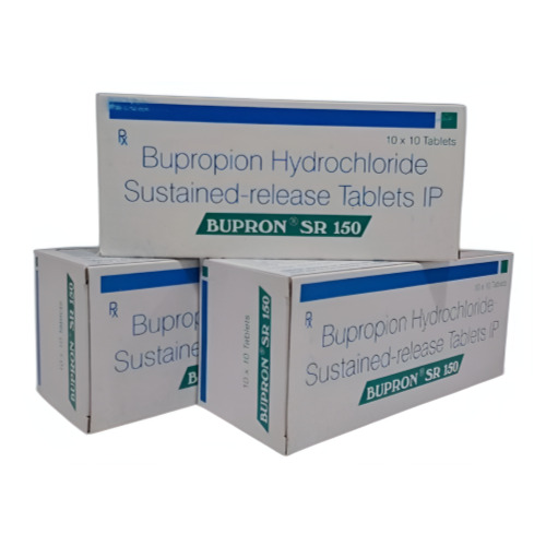 Bupron SR 150 tablets 100 count outer box packaging with blue design