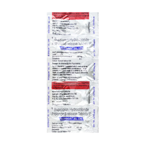 Bupron XL 150 tablets 50 count vertical blister strip close-up